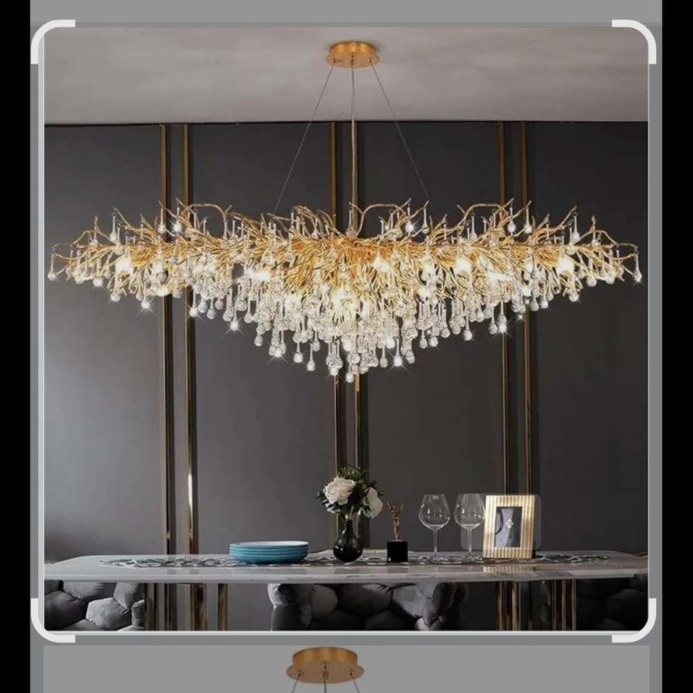 Gold Crystal Branch Chandelier - Statement Dining Light